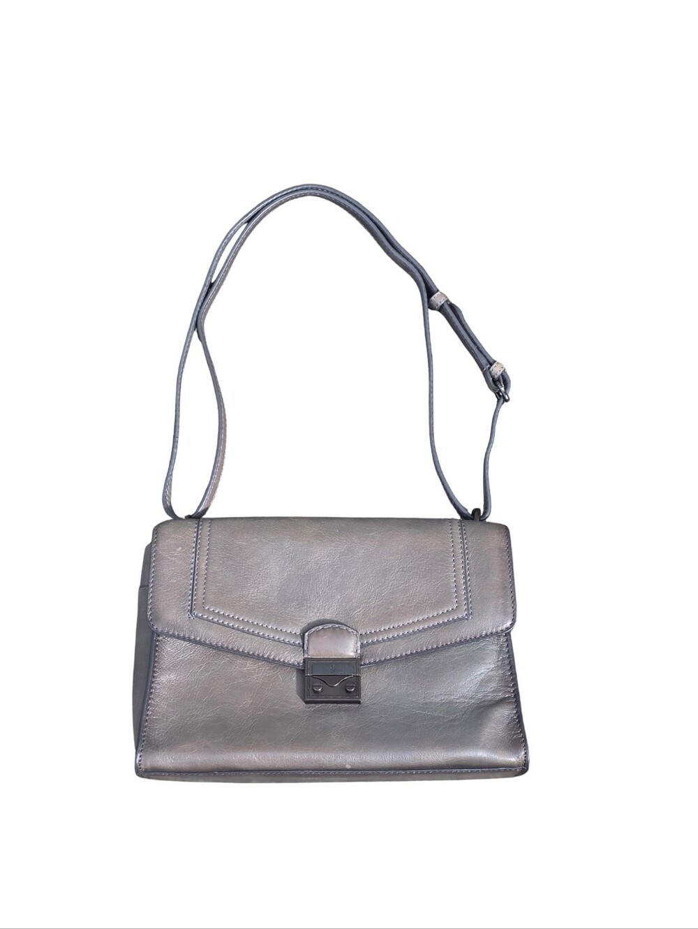 FRYE‎ Alex Flap Shoulder Convertible Crossbody Bag Shadow Grey Leather Push Lock - Picture 5 of 17